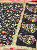 Black Pure Muslin Cotton Jamdani Handloom Banarasi Saree with Ektara Weave