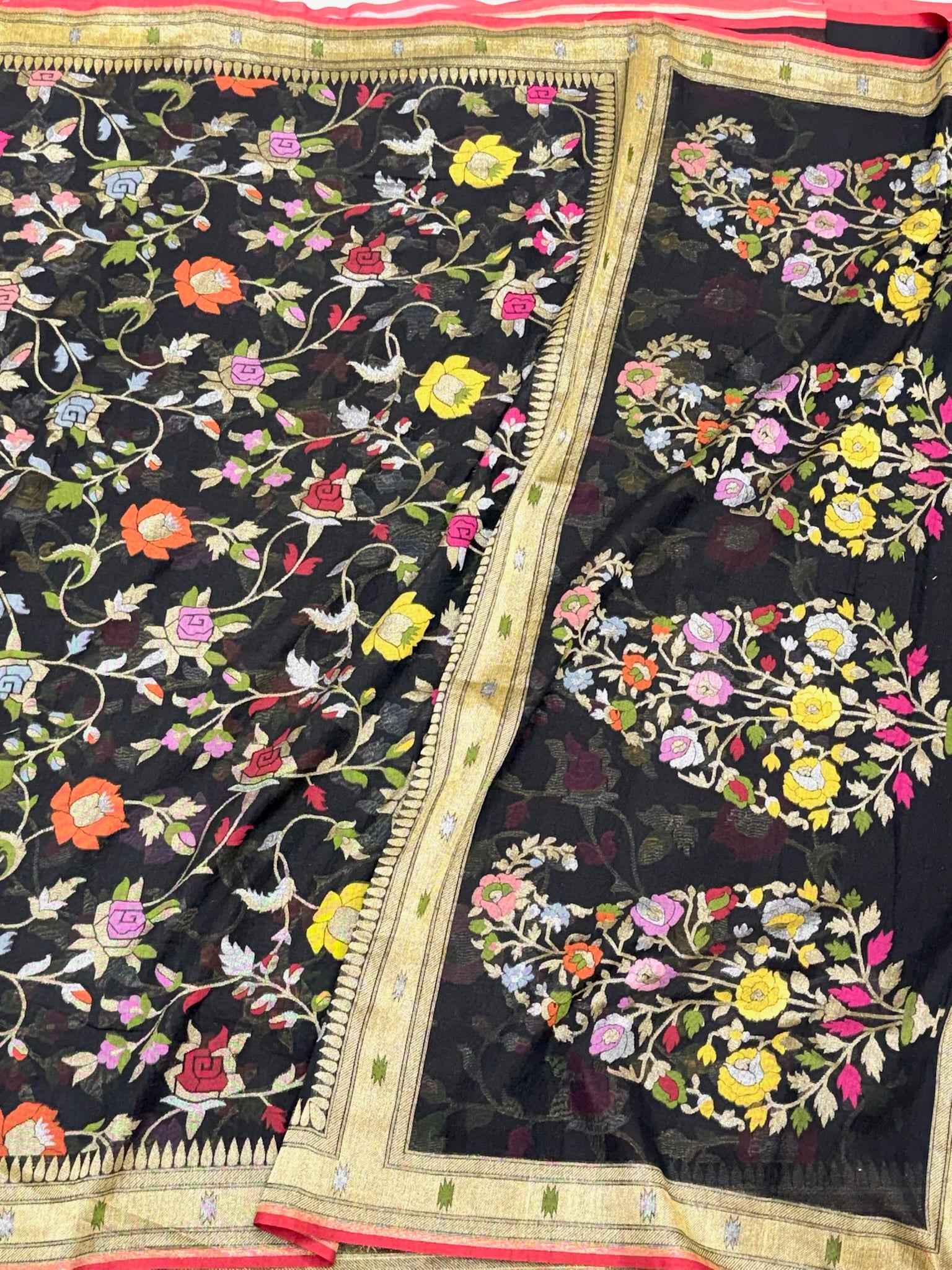 Black Pure Muslin Cotton Jamdani Handloom Banarasi Saree with Ektara Weave