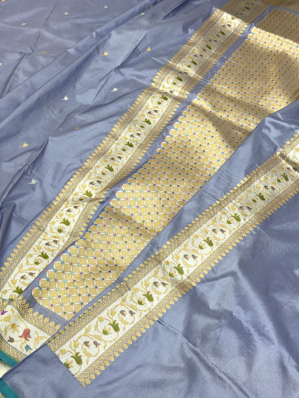 Ice Blue Katan Silk Pure Handwoven Saree