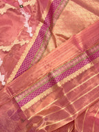 Peach Pink Pure Kora Tissue Handwoven Saree