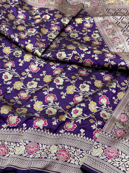 Purple Handloom Banarasi Saree | Pure Mulberry Katan Silk Banarasi Saree - The Royal Palette