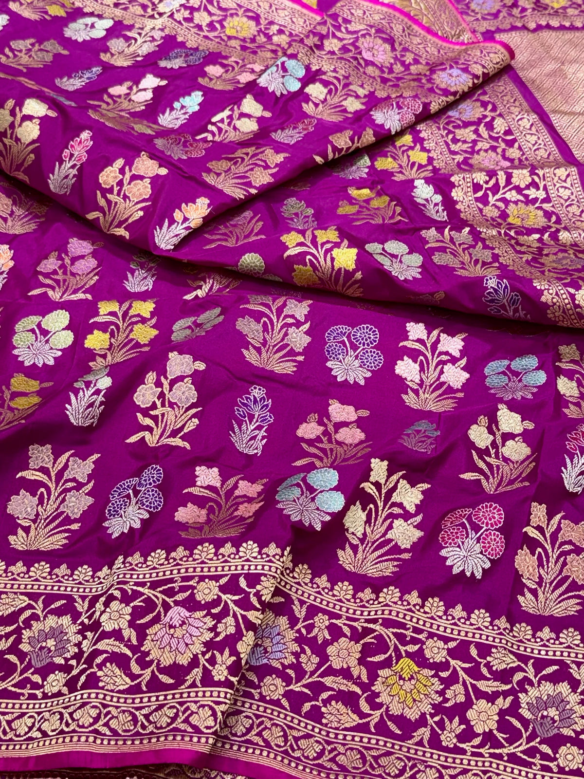Purple Banarasi Pure Double Katan Mulberry Silk Handwoven Modern Saree | Kadhwa Technique