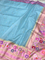 Ivory Pure Kora Silk Silver Zari Handwoven Banarasi Saree