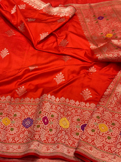 Rustic Orange Pure Mulberry Katan Silk Handwoven - Kadhwa Banarasi Saree | The Festive Glow