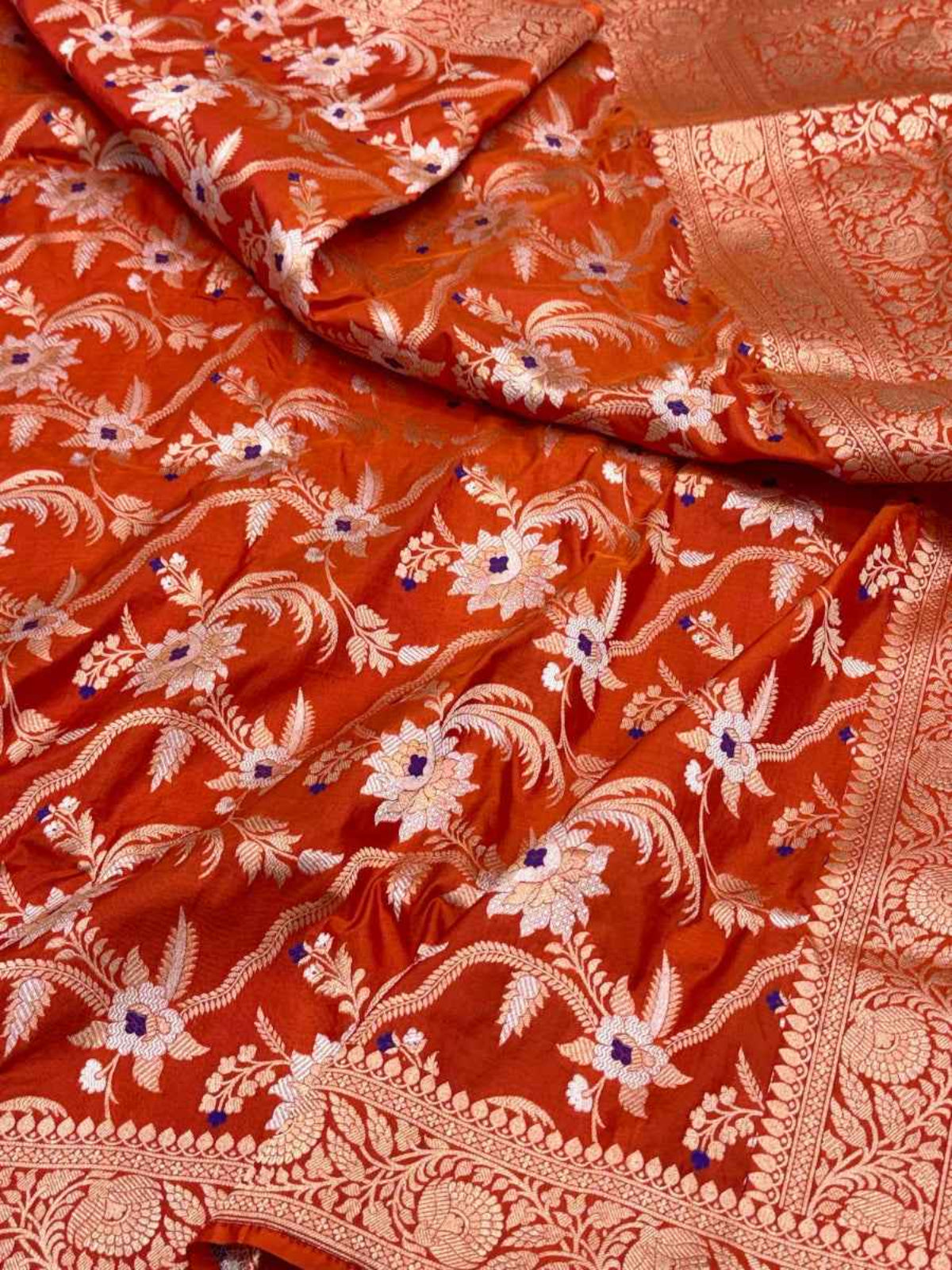 Orange Pure Katan Silk Handwoven Banarasi Saree