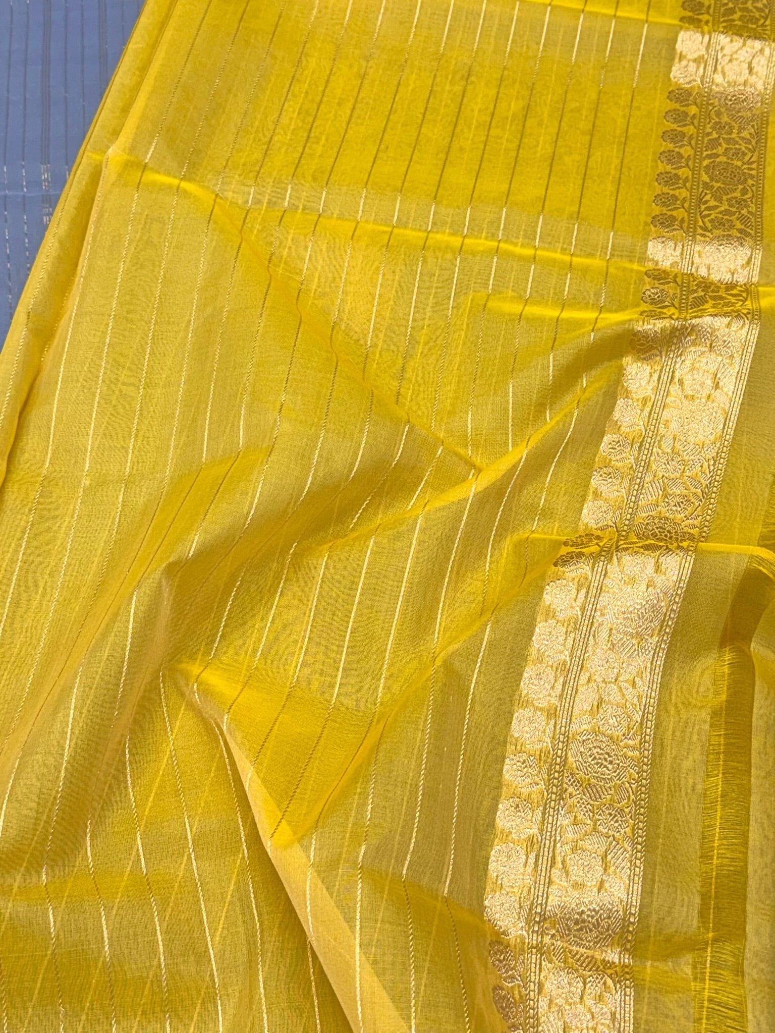 Lilac Blue Pure Kora Mulberry Silk | Kadhwa Technique | Handwoven Lighweight Banarasi Modern Saree