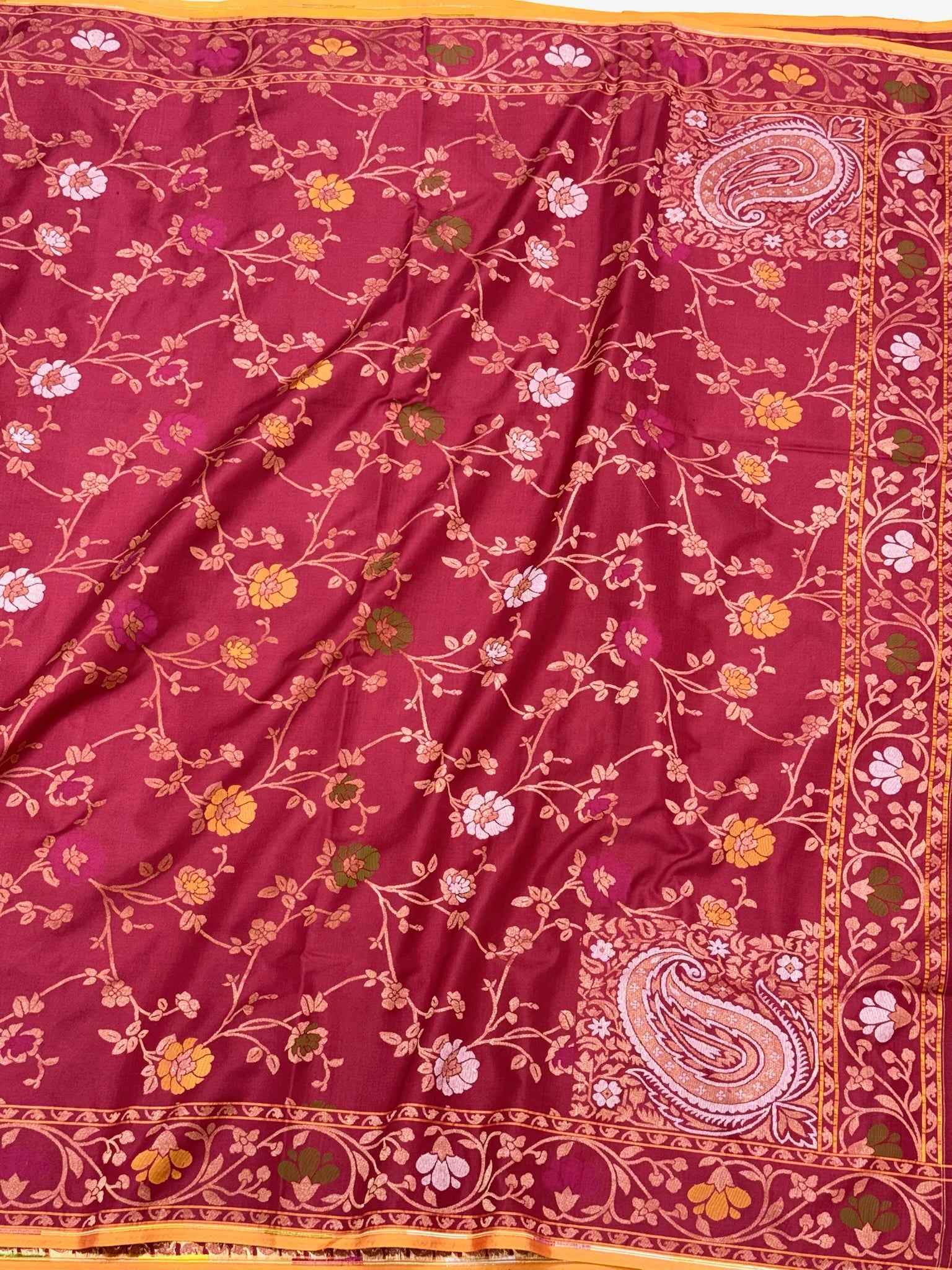 Peach Pink Pure Double Katan Silk Jamdani Handloom Banarasi Saree With Ektara Technique