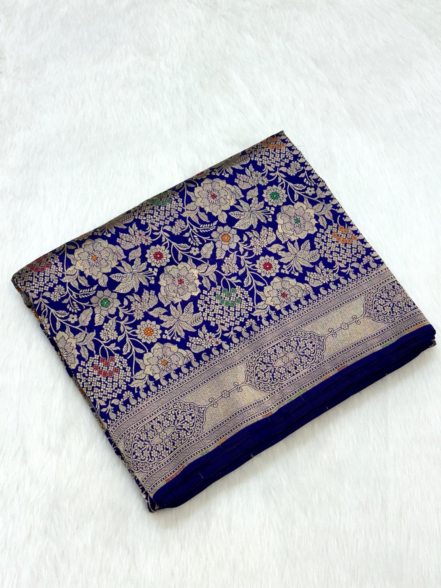 Blue Pure Katan Silk Handloom Banarasi Brocade Saree