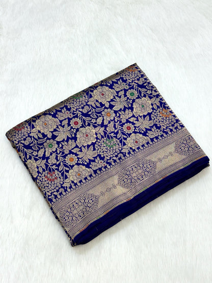 Royal Blue Pure Katan Silk Handloom Banarasi Saree |Brocade|