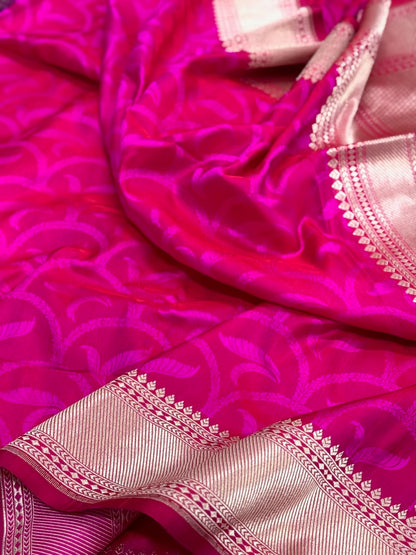 Pink Pure Satin Silk Handwoven Banarasi Saree
