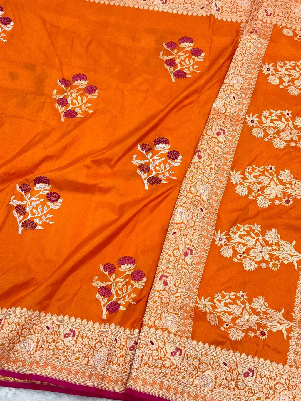 Brown Yellow Pure Chiniya Silk Contemporary Saree