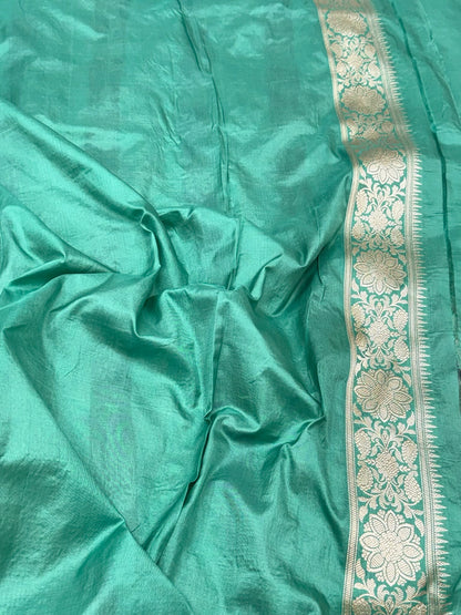 Sea Green Banarasi Handloom Saree | Pure Katan Mulberry Silk Meenakari Saree