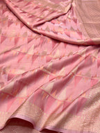 Powder Pink Pure Satin Silk Contemporary Handwoven Banarasi Saree