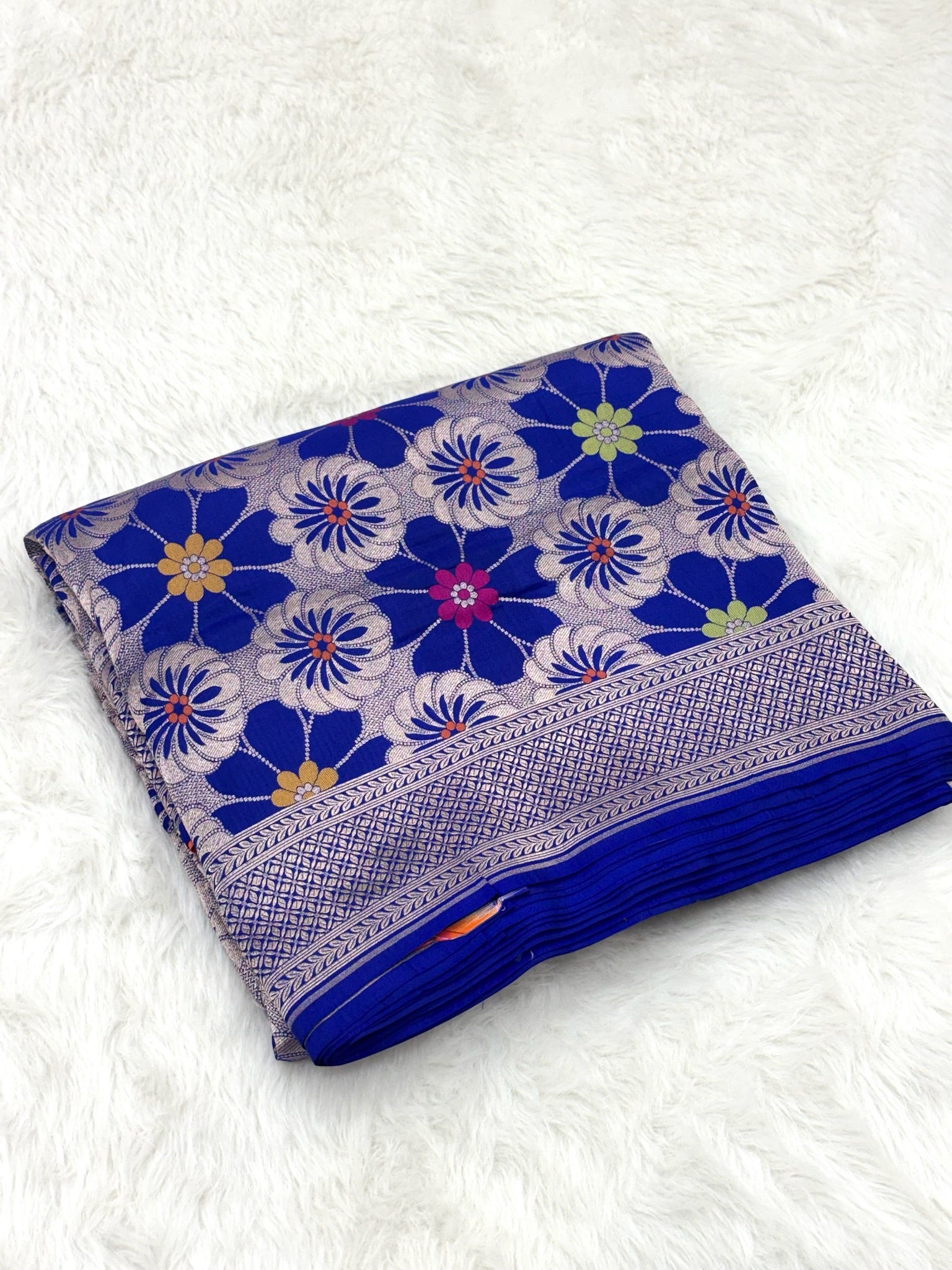 Electric Blue Pure Mulberry Katan Silk Banarasi Handloom Saree