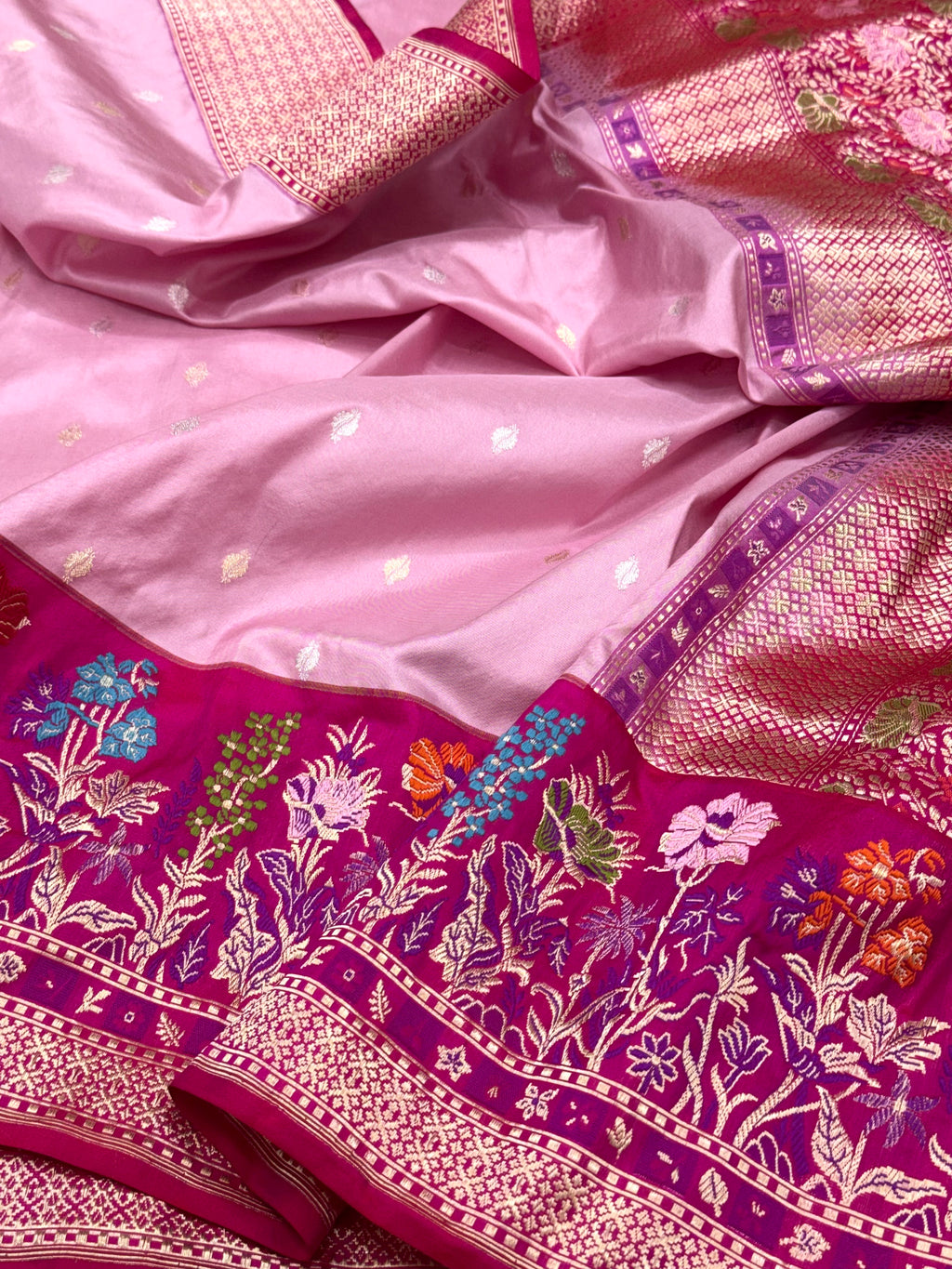 Lilac Pink Pure Katan Silk Handwoven Banarasi Saree