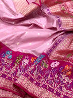 Lilac Pink Pure Katan Silk Handwoven Banarasi Saree