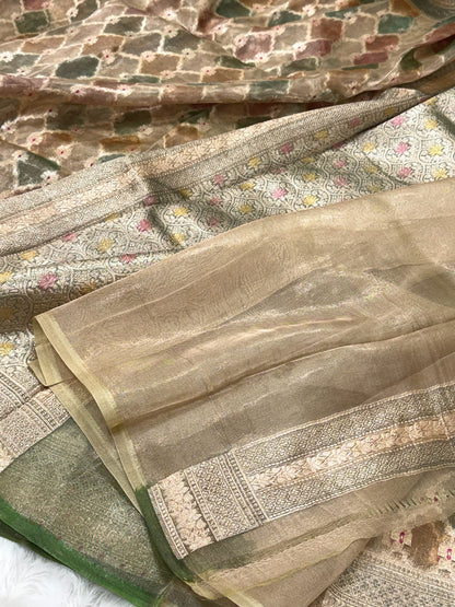 Green Pure Mulberry Tissue Silk Handloom Banarasi Saree |Ektara Weave|