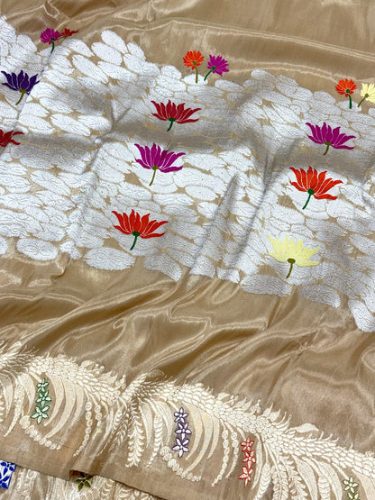 Molten Gold Pure Katan Silk & Pure Tissue Silk Handwoven | Kadhwa Technique | Contemporary Banarasi Modern Saree