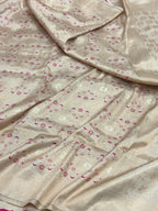 Ivory Pure Katan Silk Handloom Brocade Banarasi Saree