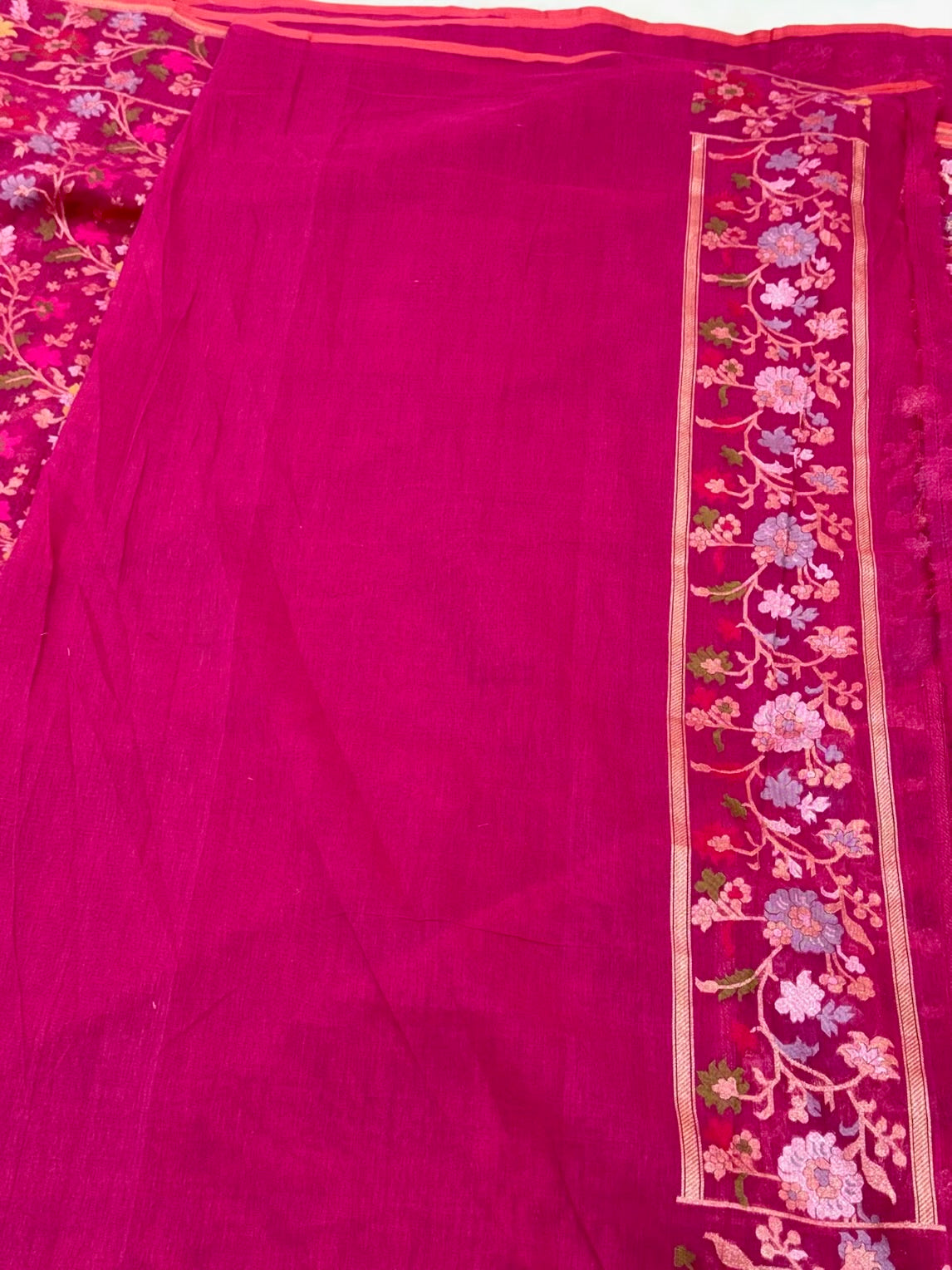 Pink Pure Muslin Cotton Jamdani Ektara Weave Handloom Banarasi Saree