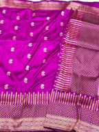 Purple Pure Mulberry Silk & Pure Katan Silk Saree - Handwoven Banarasi Kadhwa Weave Saree