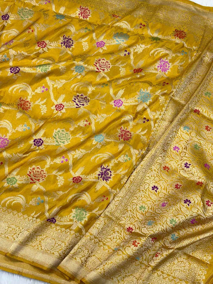 Turqoise Blue Pure Double Katan Tissue Silk Handwoven Banarasi Saree