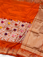 Orange Pure Katan Silk Handwoven Banarasi Saree