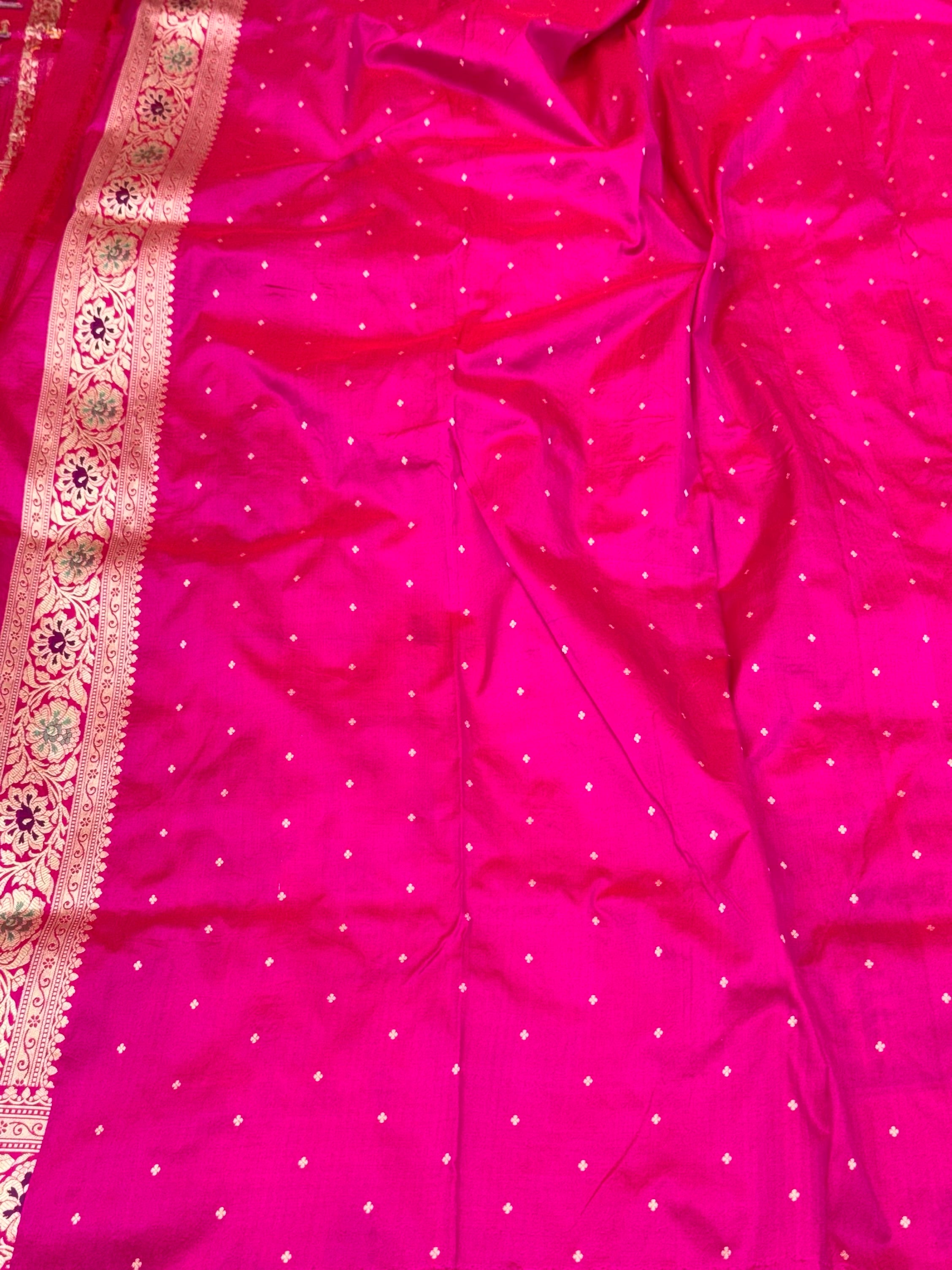 Rani Pink Pure Katan Silk Handloom Banarasi Saree- Rangkaat pattern