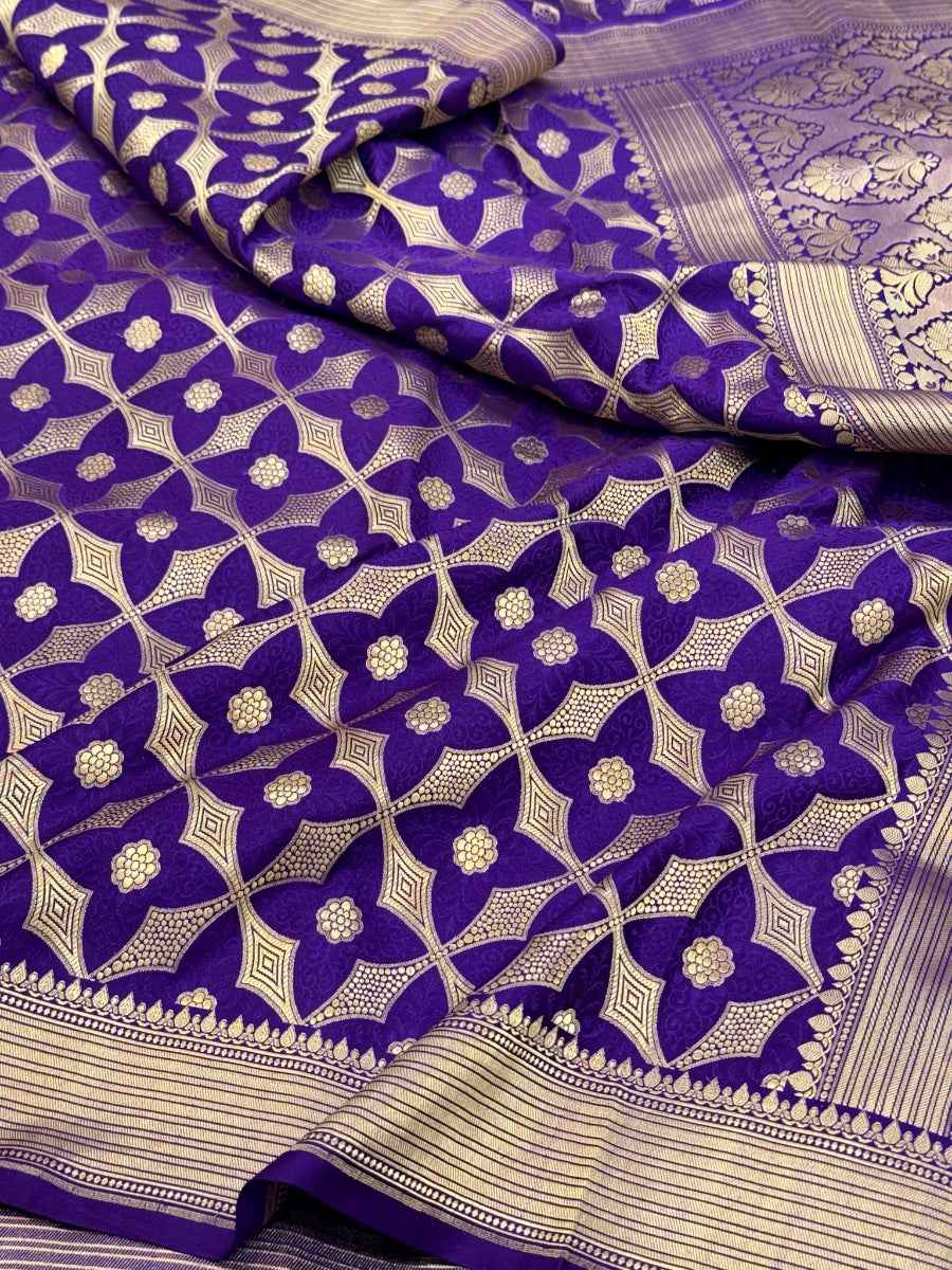 Mustard Yellow Pure Satin Silk Soft Drape Handwoven Banarasi Saree