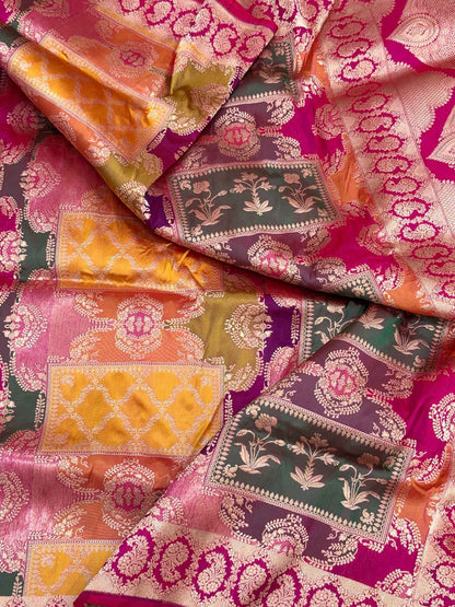 Rani Pink Pure Katan Silk Handwoven Banarasi Saree