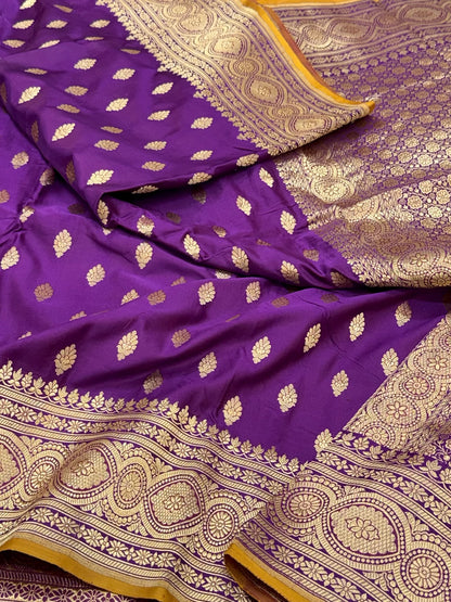 Purple Handloom Authentic Banarasi Saree - Pure Mulberry Katan Silk Banarasi Saree