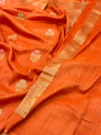 Orange Pure Tussar Georgette Handwoven Saree