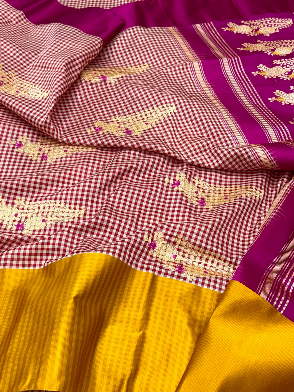 Magenta Pink Pure Katan Mulberry Silk Handwoven Banarasi Contemporary Saree | Kadhwa Weave | The Modern Royal