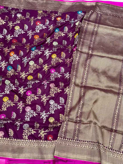 Wine Pure Mulberry Katan Silk Handwoven Banarasi Saree | Kadhwa Weave |