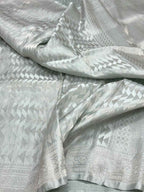 Ash Gray Pure Satin Silk Handwoven Soft Drape Banarasi Saree