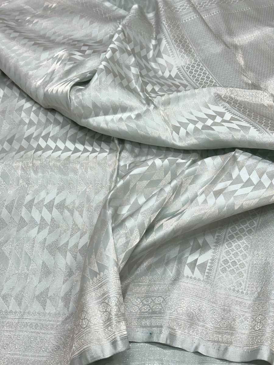Ash Gray Pure Satin Silk Handwoven Soft Drape Banarasi Saree