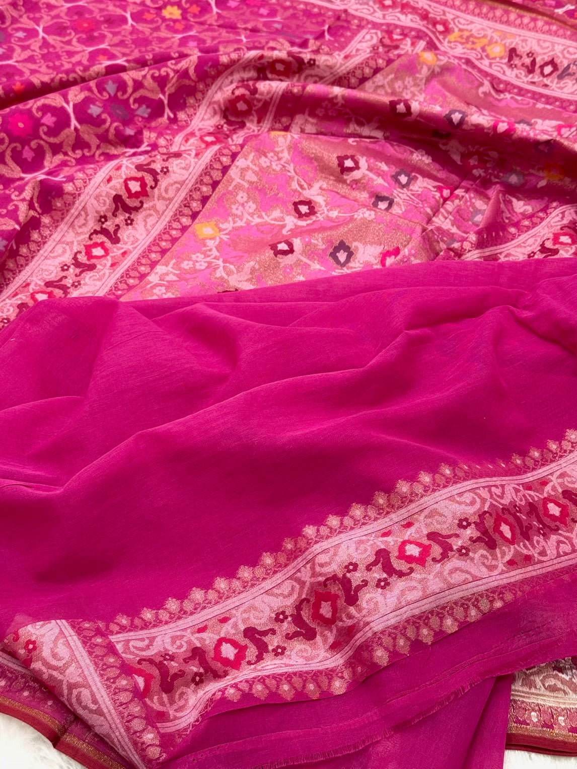 Pink Pure Muslin Cotton Jamdani Handloom Banarasi Saree |Ektara Weave|