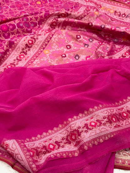 Pink Pure Muslin Cotton Jamdani Handloom Banarasi Saree |Ektara Weave|