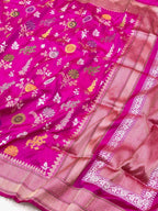 Rani Pink Pure Katan Silk  Handwoven Saree