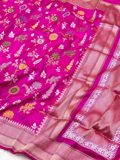 Peacock Blue Pure Katan Tissue Silk Ektara Handwoven Banarasi Saree