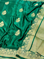 Bottle Green Mashru Satin Silk Pure Handwoven Saree