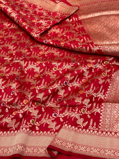 Red Pure Mulberry Katan Silk  Handloom Banarasi Saree