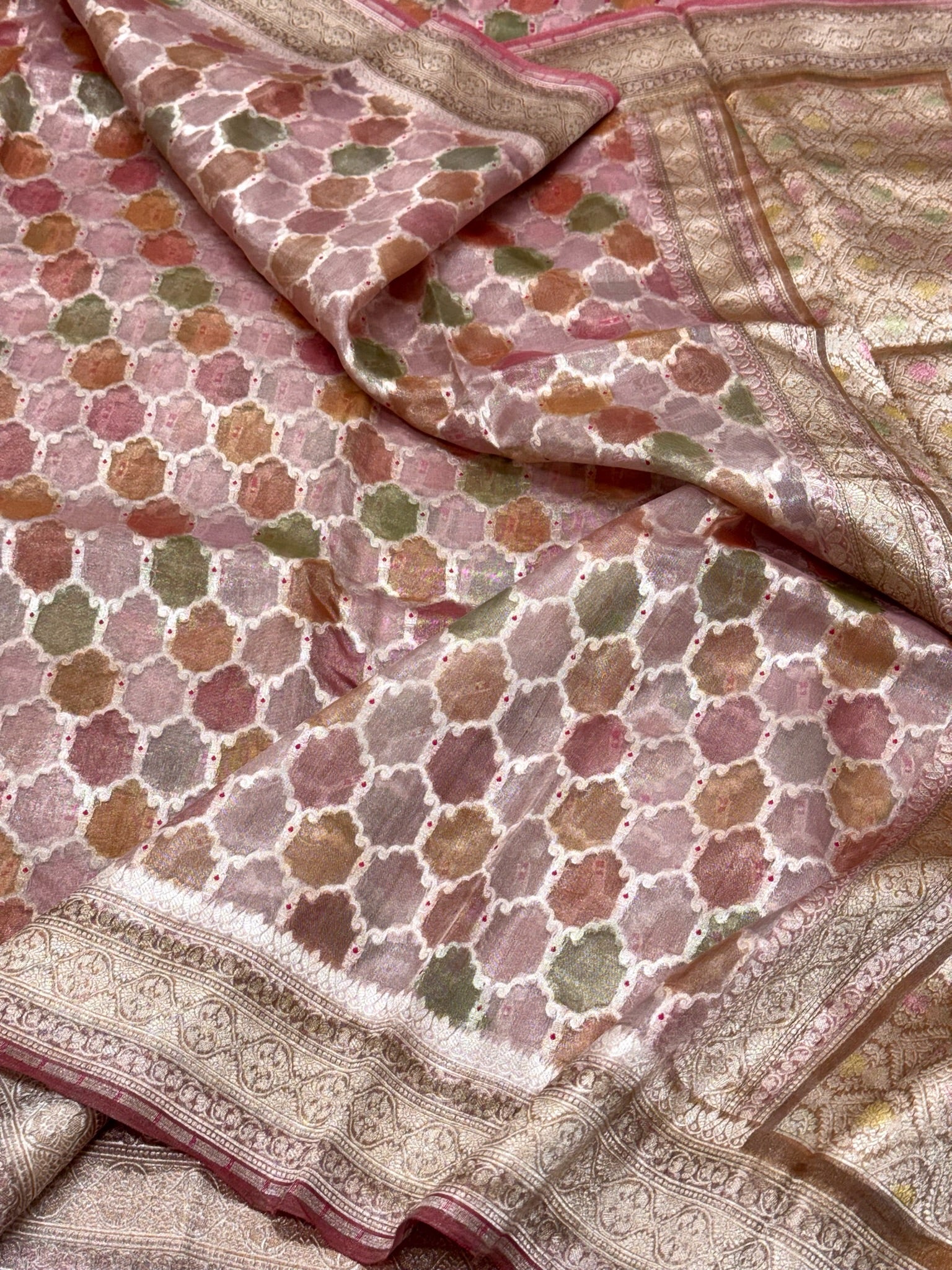Pink Pure Mulberry Tissue Silk Handloom Banarasi Saree |Ektara Weave|
