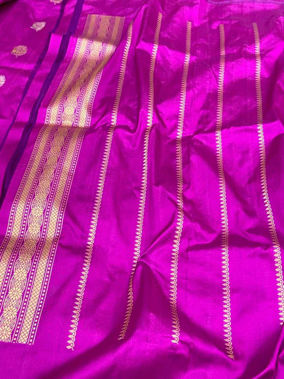 Purple Pure Mulberry Silk & Pure Katan Silk Saree - Handwoven Banarasi Kadhwa Weave Saree