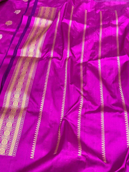 Purple Pure Mulberry Silk & Pure Katan Silk Saree - Handwoven Banarasi Kadhwa Weave Saree