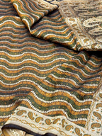 Brown Pure Satin Silk Handwoven Banarasi Tanchoi Saree