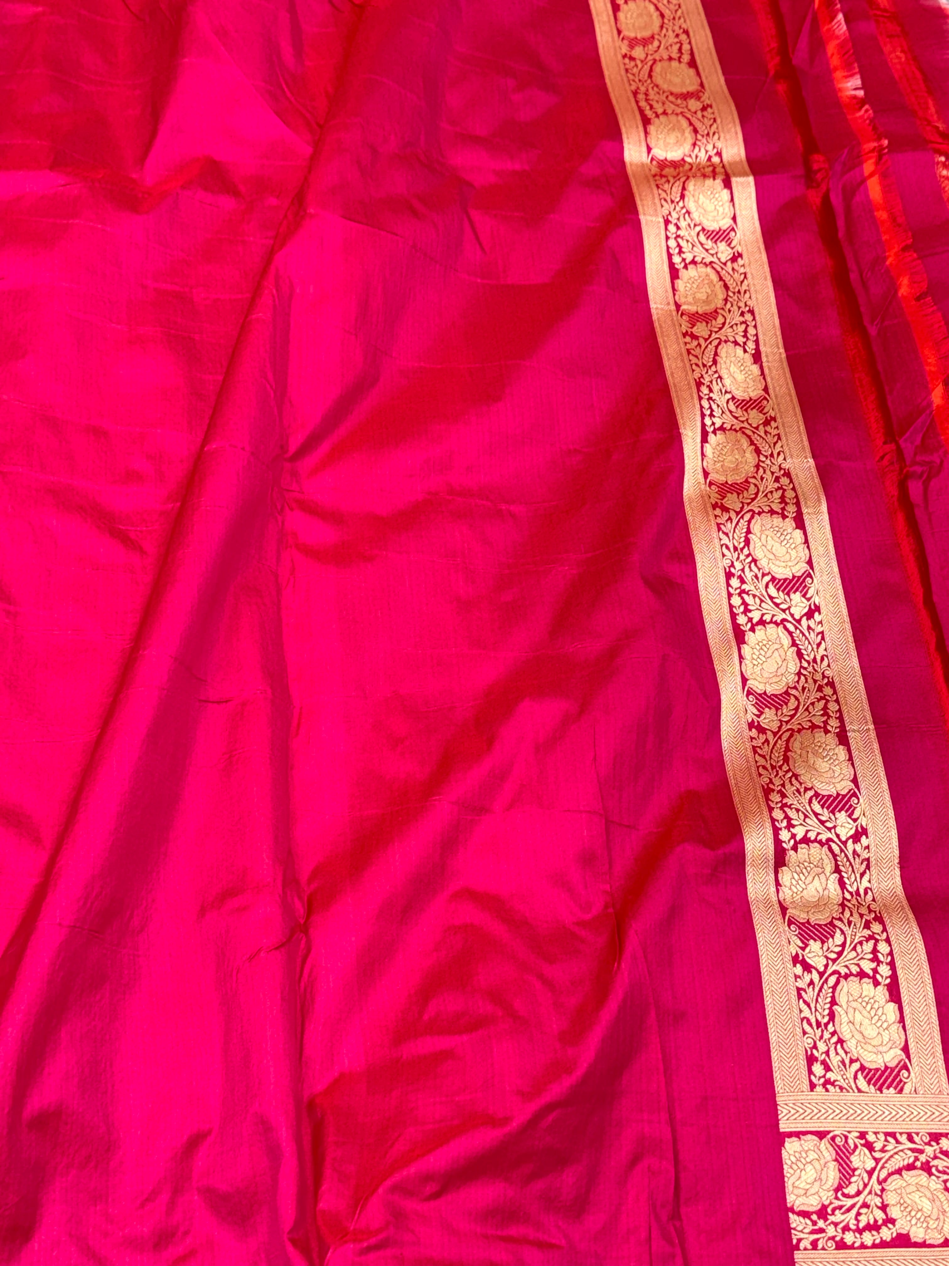Reddish Pink Pure Mulberry Katan Silk Handloom Banarasi Saree