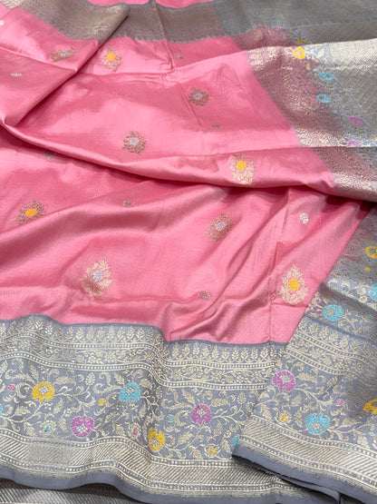 Onion Pink Pure Mulberry Katan Silk Handwoven Banarasi Saree | Kadhwa + Kadhiyal Weave