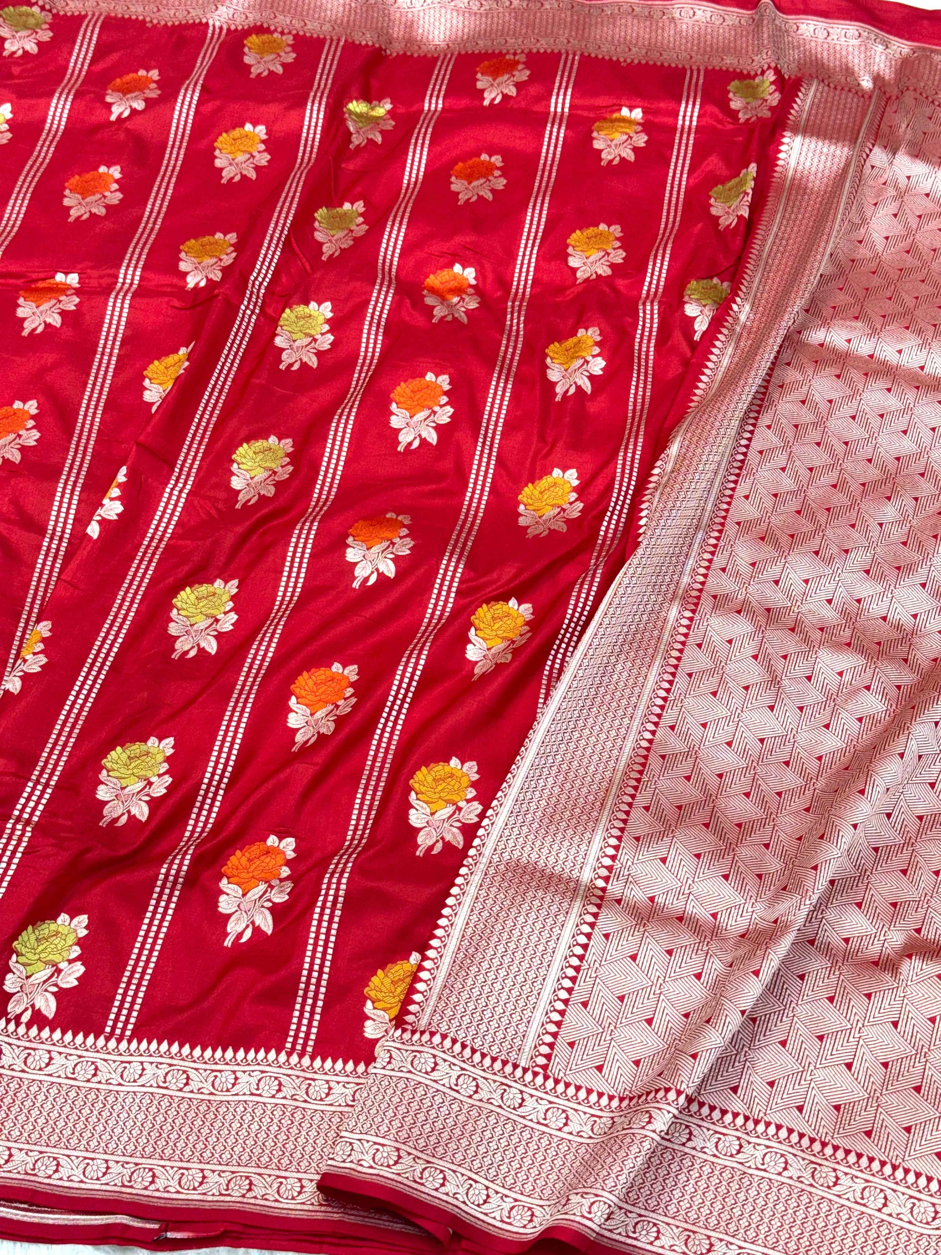 Blue Pure Mulberry Katan Silk Handloom Banarasi Saree