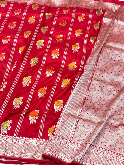 Blue Pure Mulberry Katan Silk Handloom Banarasi Saree
